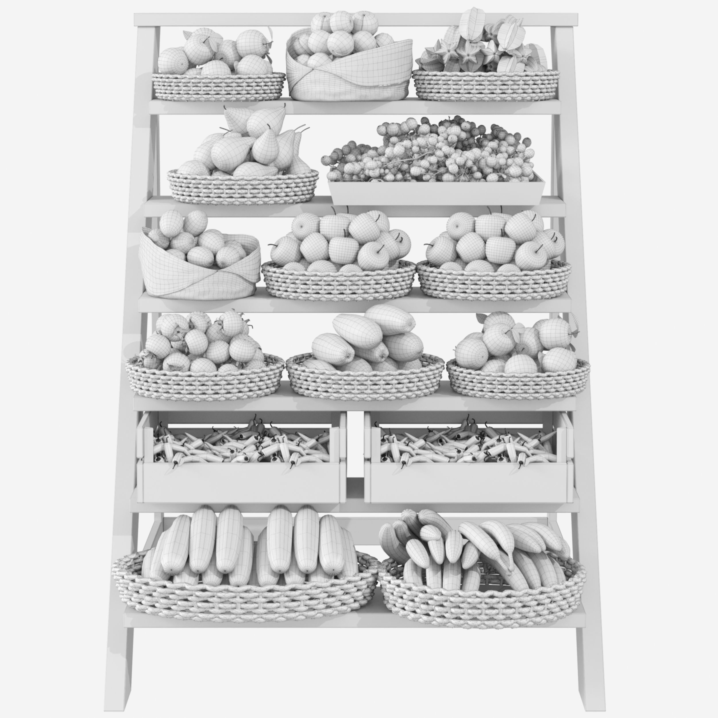 Showcase with fruits and vegetables in the market or supermarket 3D model_1