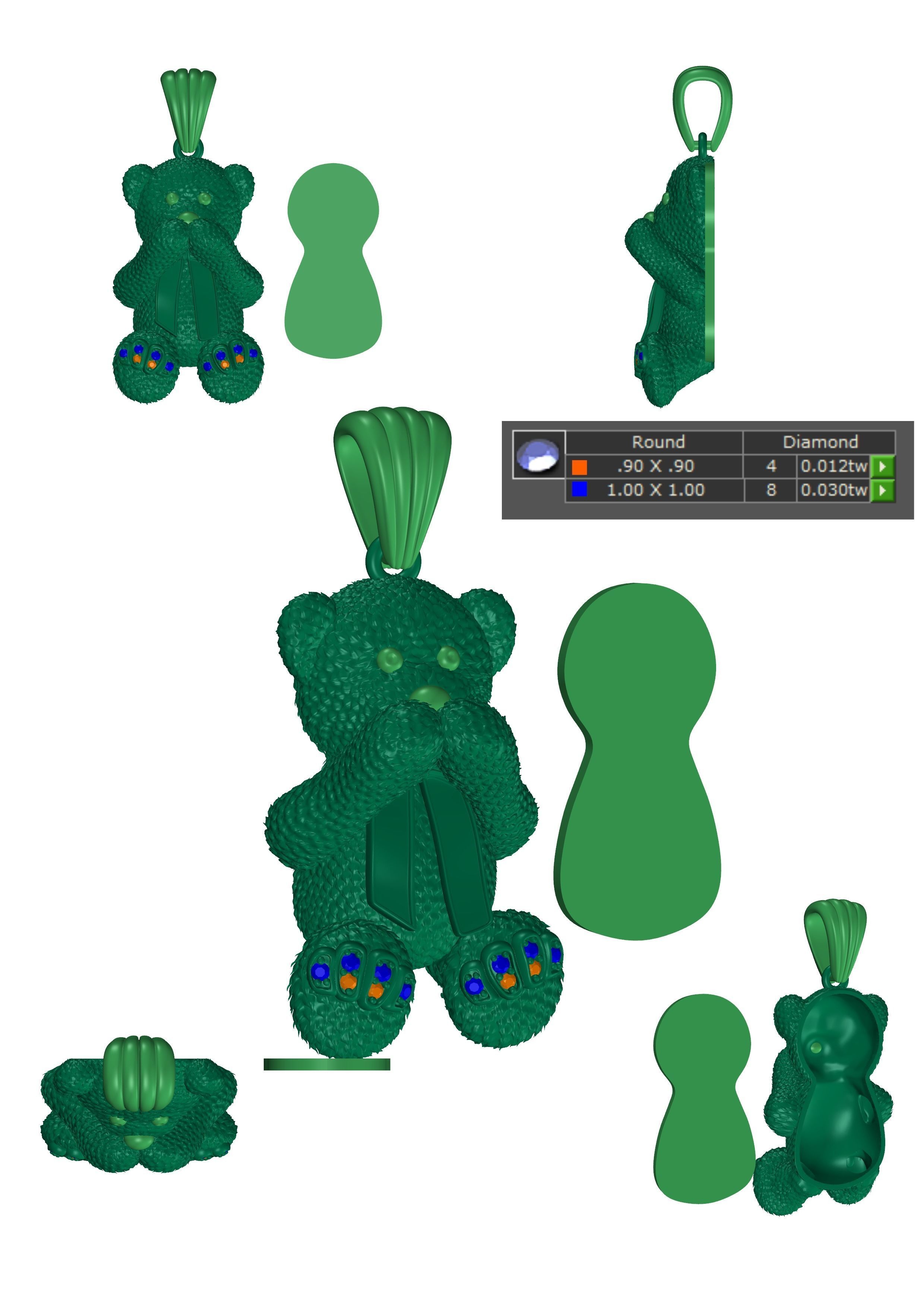 Bear pendant 3D print model_6