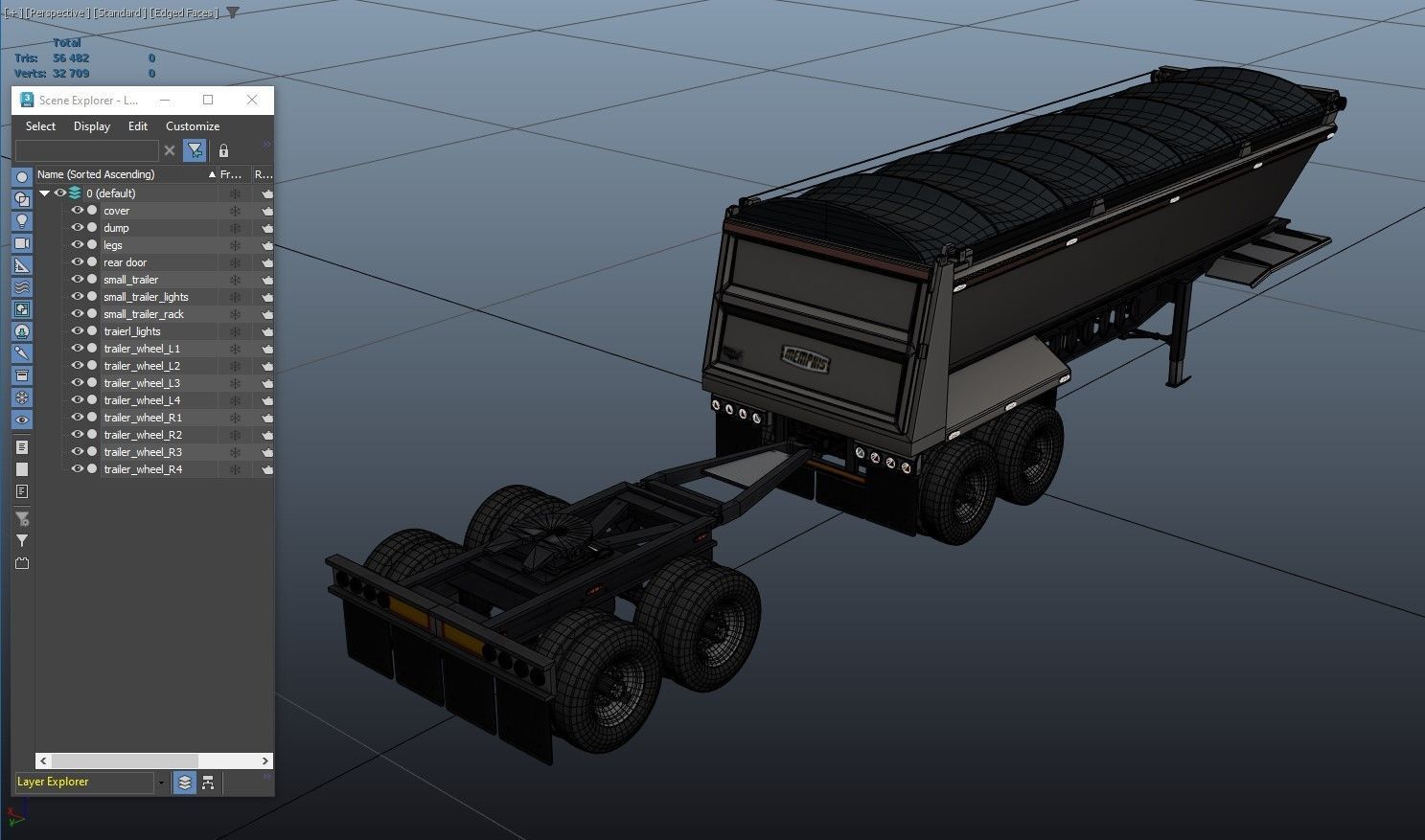 Dump trailer Low-poly 3D model_16