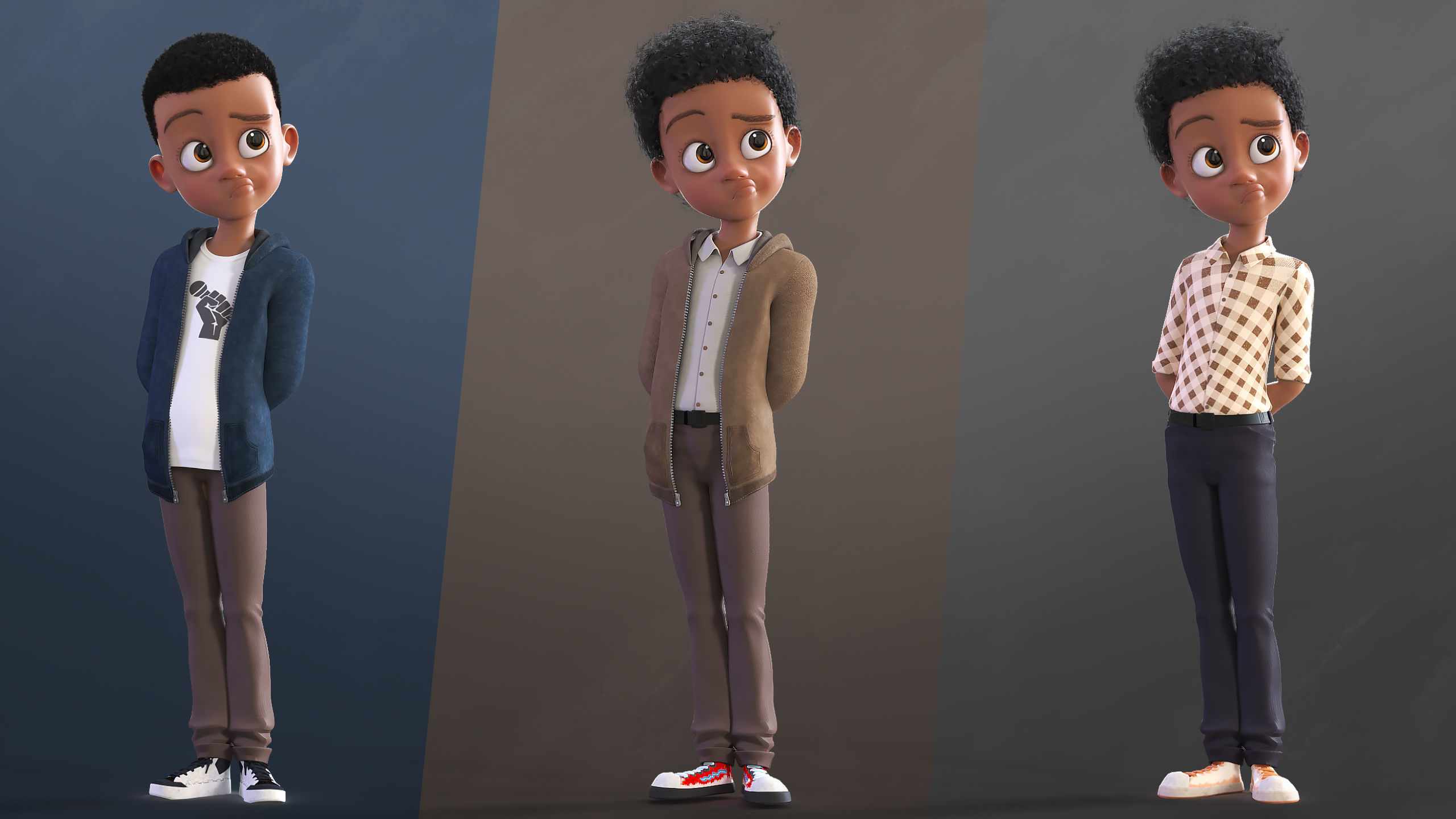 Cartoon Afro Boy 2 - Toon Rigged Child Character 3D model_13