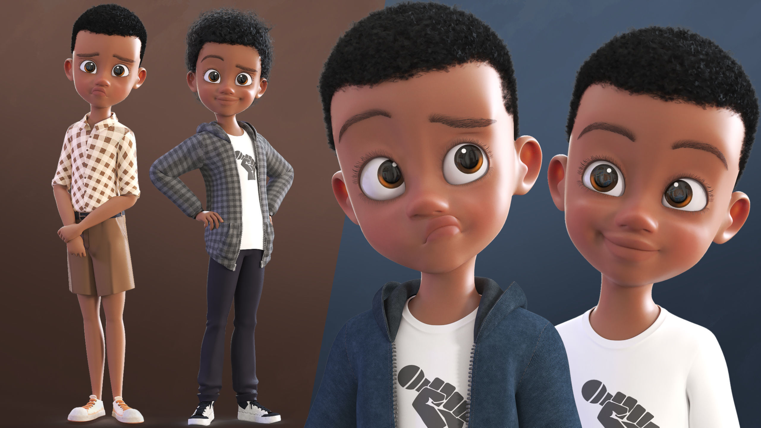 Cartoon Afro Boy 2 - Toon Rigged Child Character 3D model_22