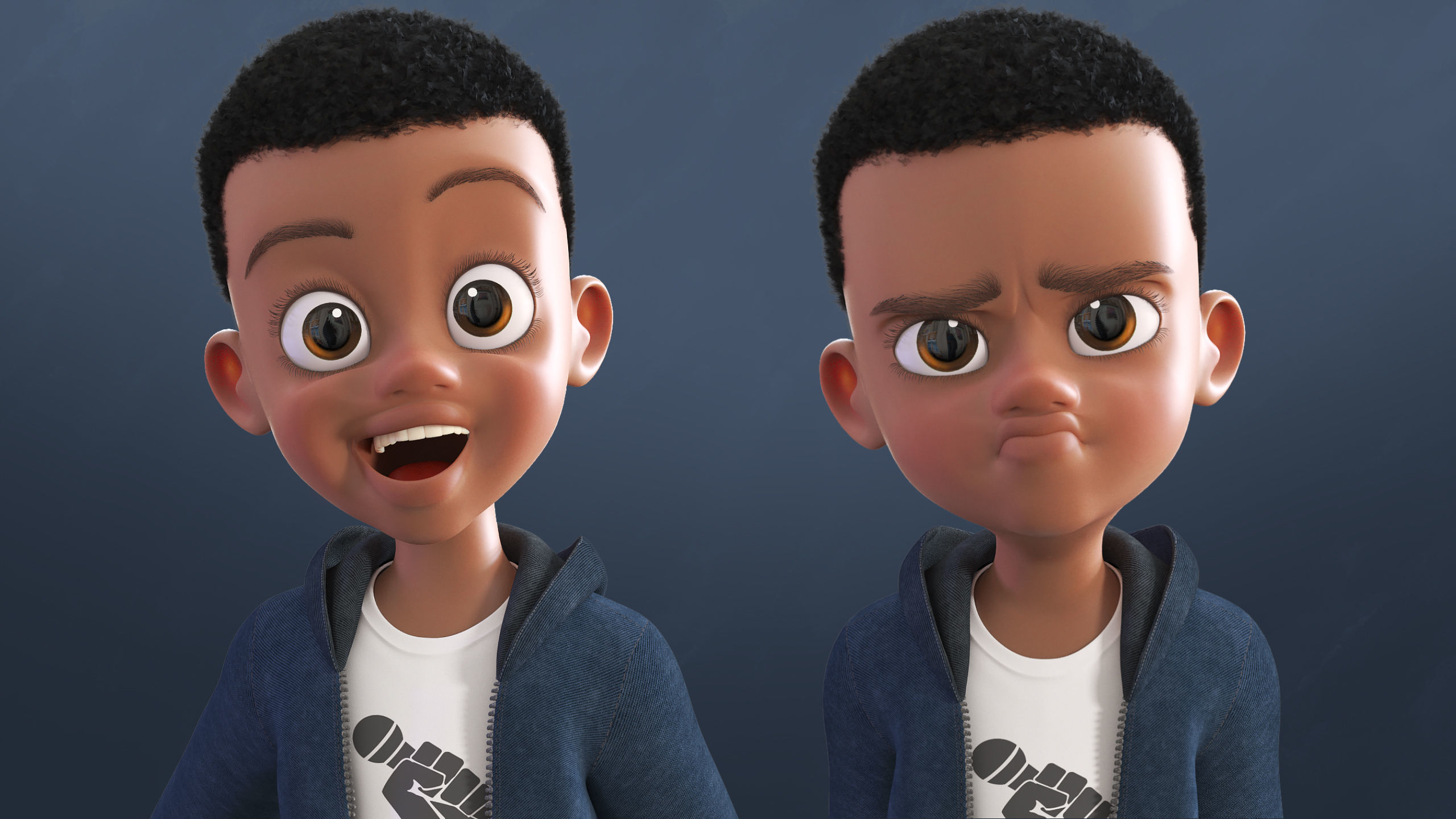 Cartoon Afro Boy 2 - Toon Rigged Child Character 3D model_18