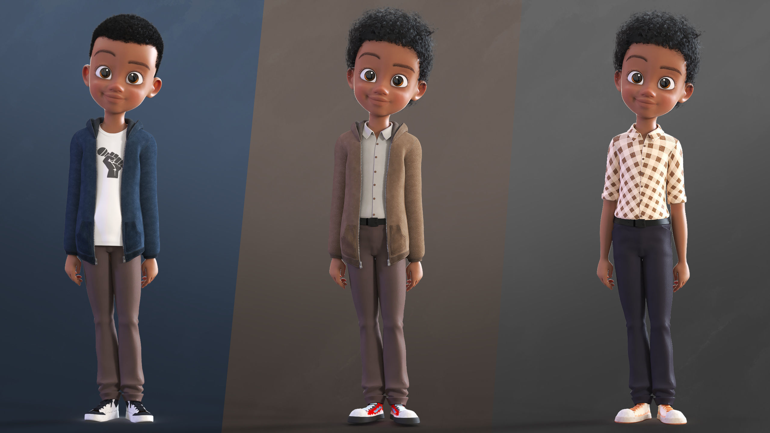 Cartoon Afro Boy 2 - Toon Rigged Child Character 3D model_11