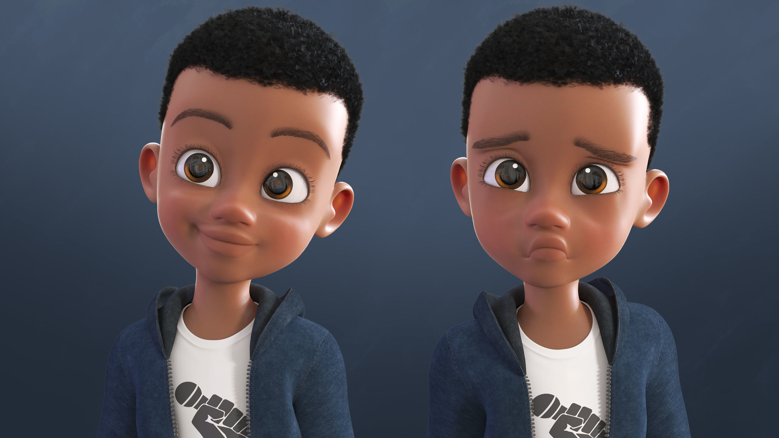 Cartoon Afro Boy 2 - Toon Rigged Child Character 3D model_15