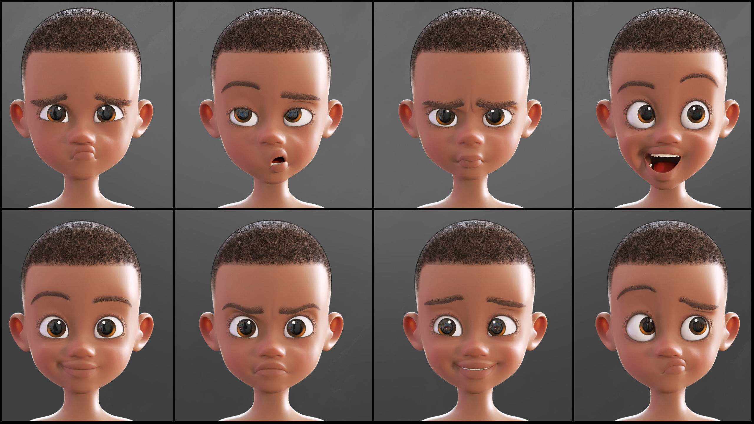 Cartoon Afro Boy 2 - Toon Rigged Child Character 3D model_14