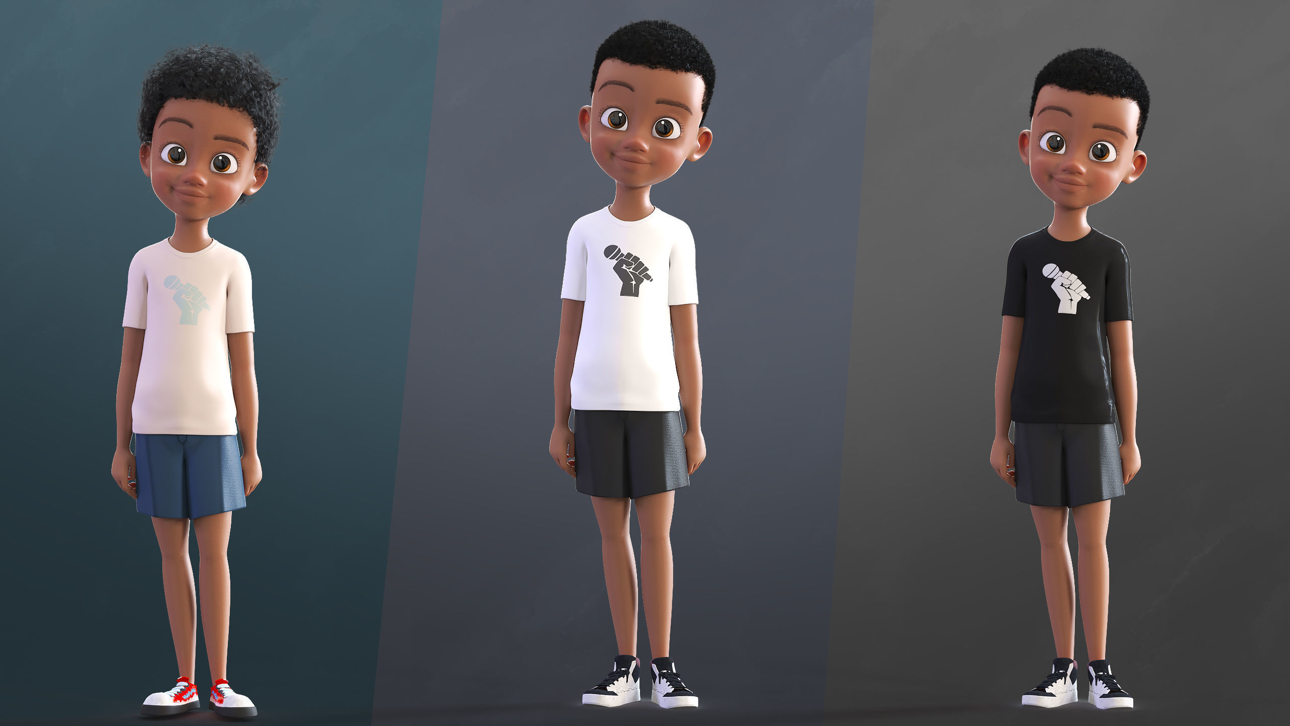 Cartoon Afro Boy 2 - Toon Rigged Child Character 3D model_8