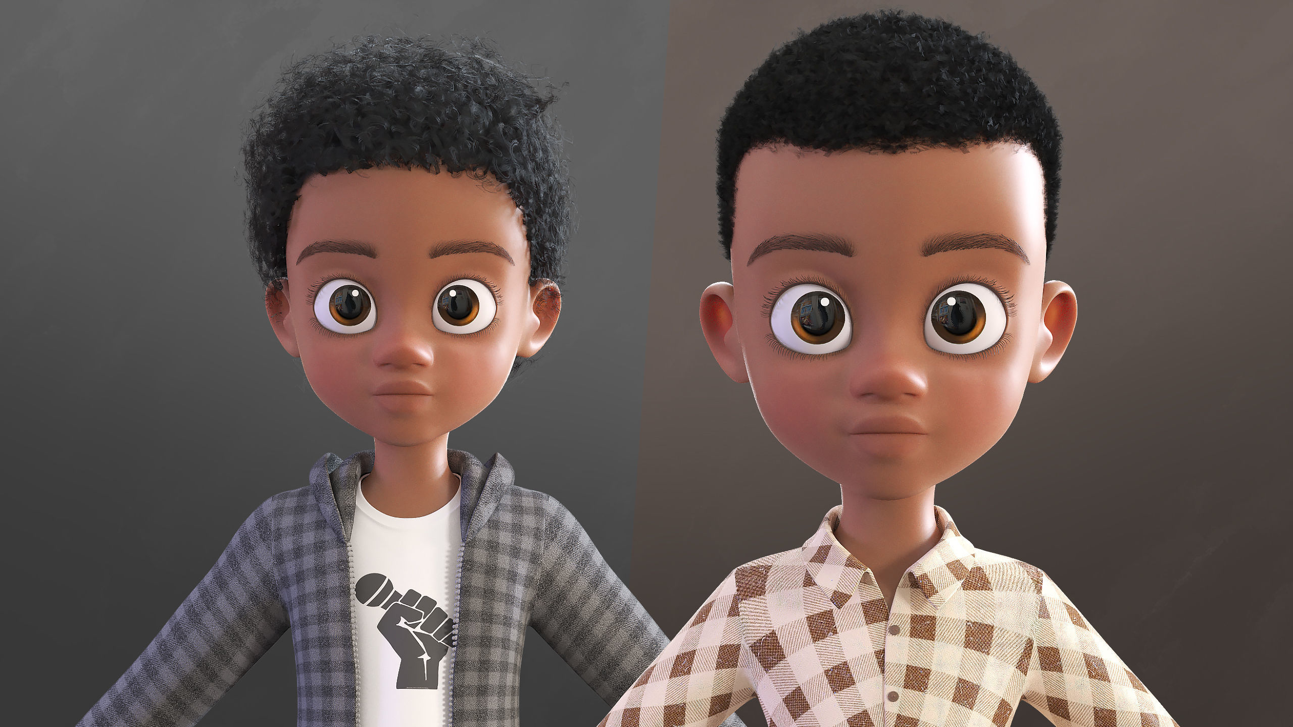Cartoon Afro Boy 2 - Toon Rigged Child Character 3D model_7