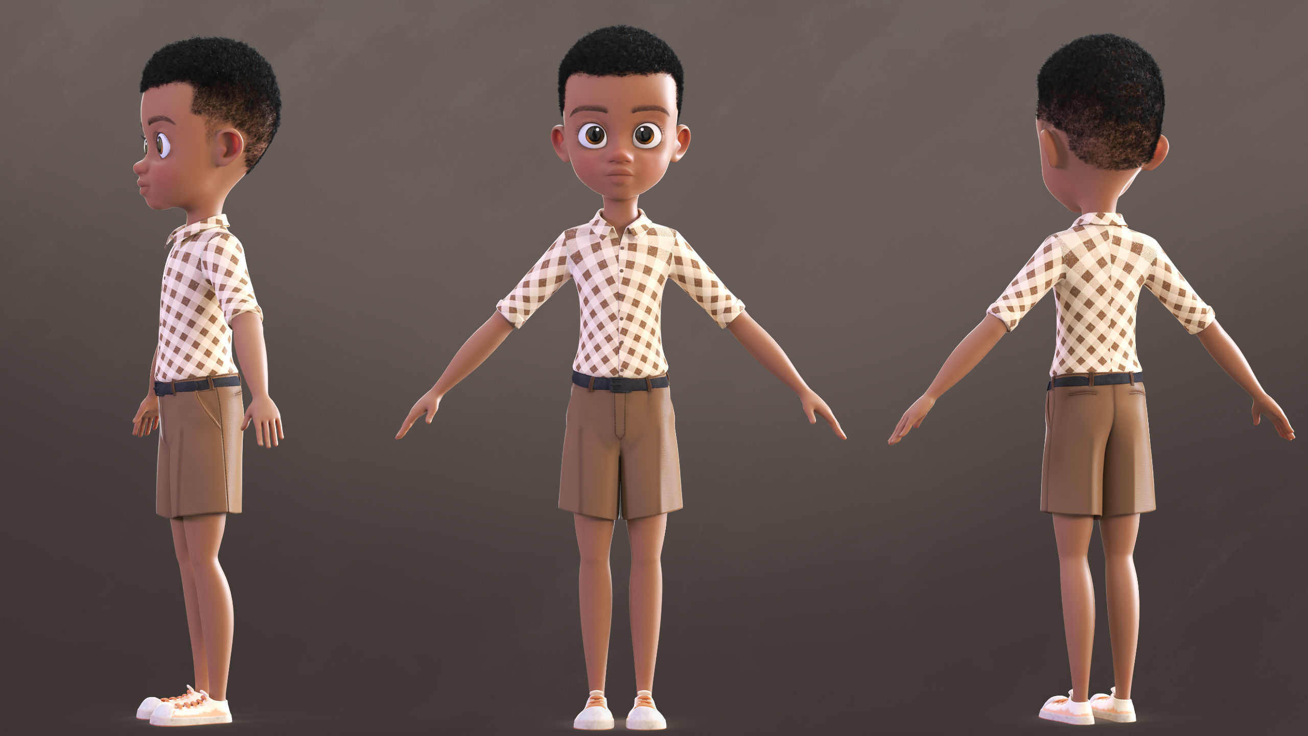 Cartoon Afro Boy 2 - Toon Rigged Child Character 3D model_3