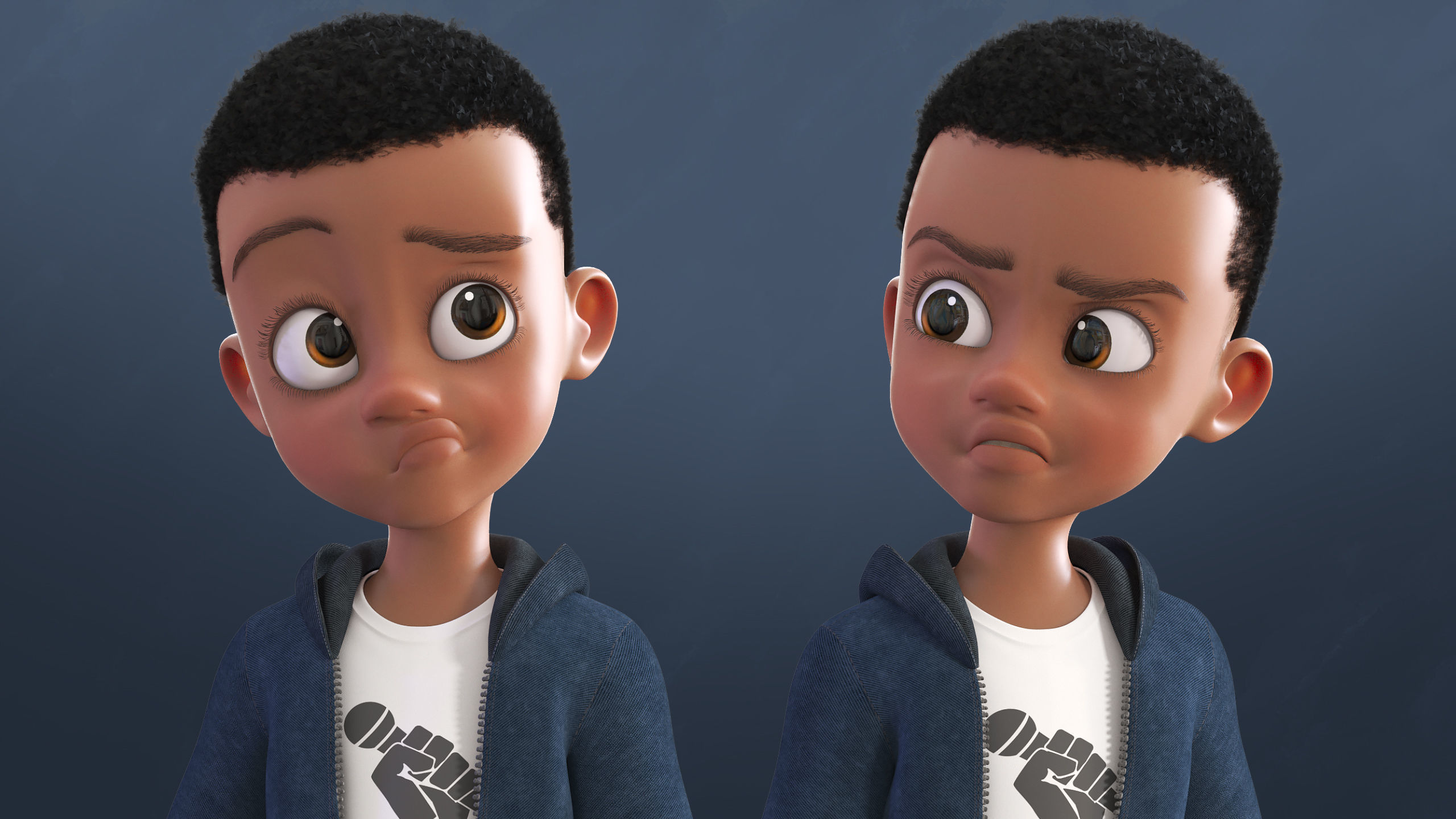 Cartoon Afro Boy 2 - Toon Rigged Child Character 3D model_16