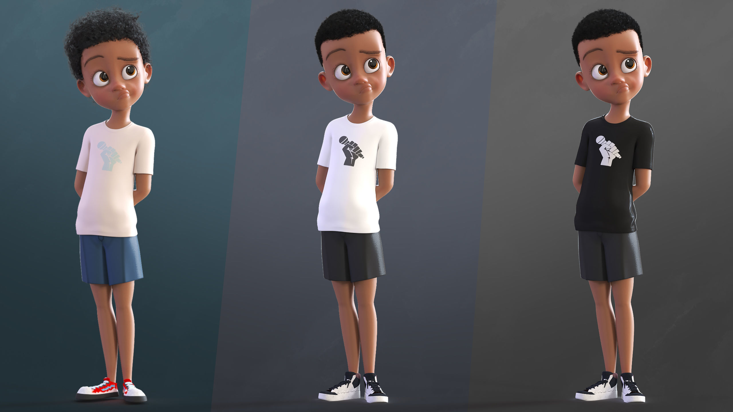 Cartoon Afro Boy 2 - Toon Rigged Child Character 3D model_10