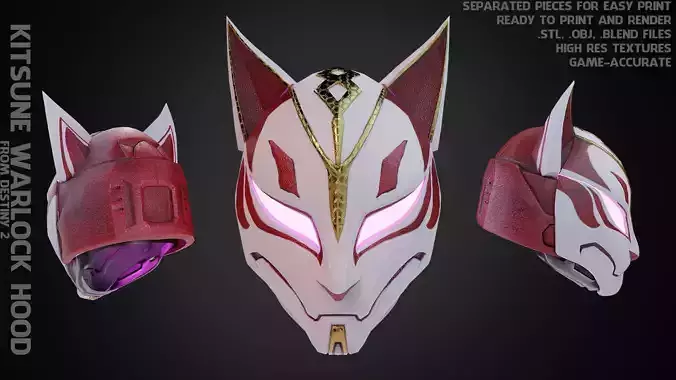 Destiny 2 Kitsune Warlock Helmet for Cosplay 3D print model