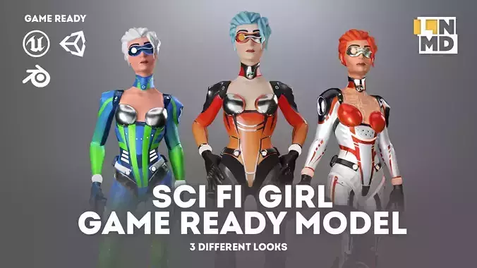 LOW POLY GAME READY SCI Fi GIRL CHARACTER Low-poly 3D model