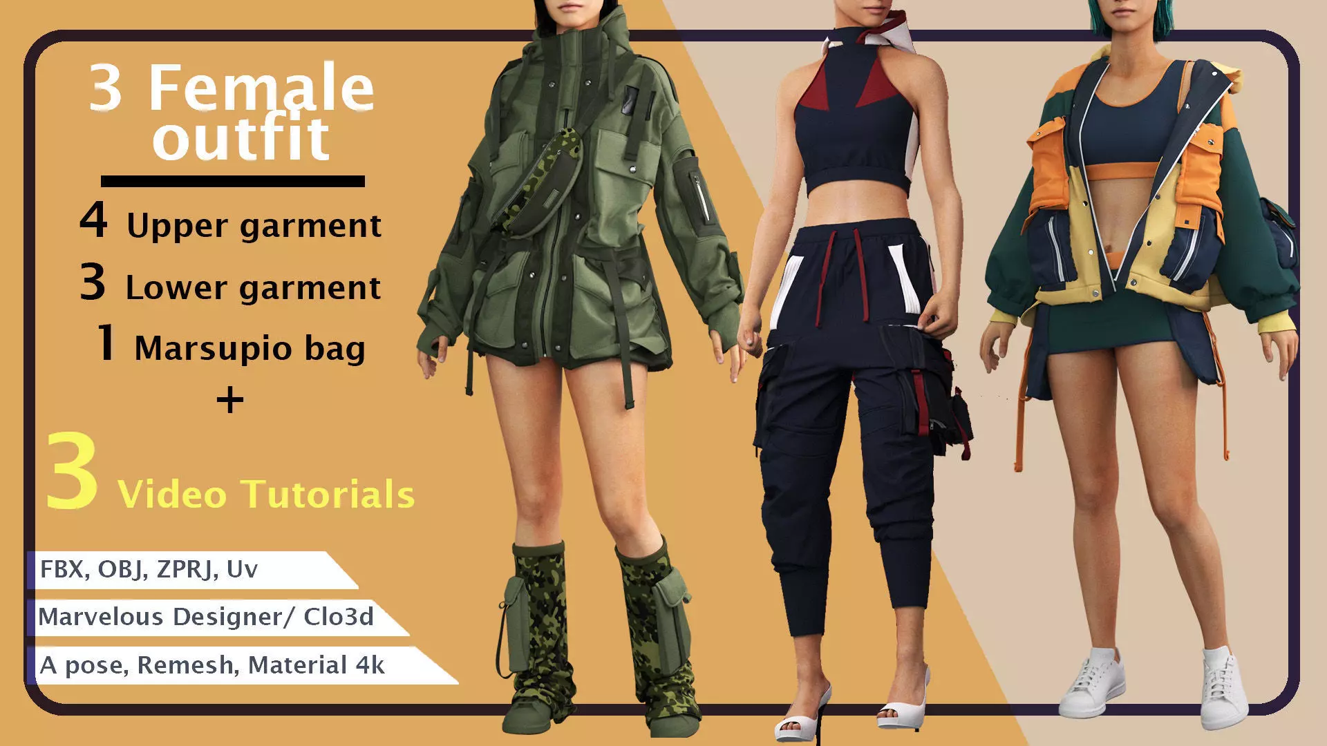 3 Modern Outfits PLUS 3 Video Tutorials 3D model_0