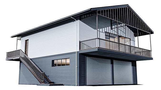 Garage House Low-poly 3D model 6