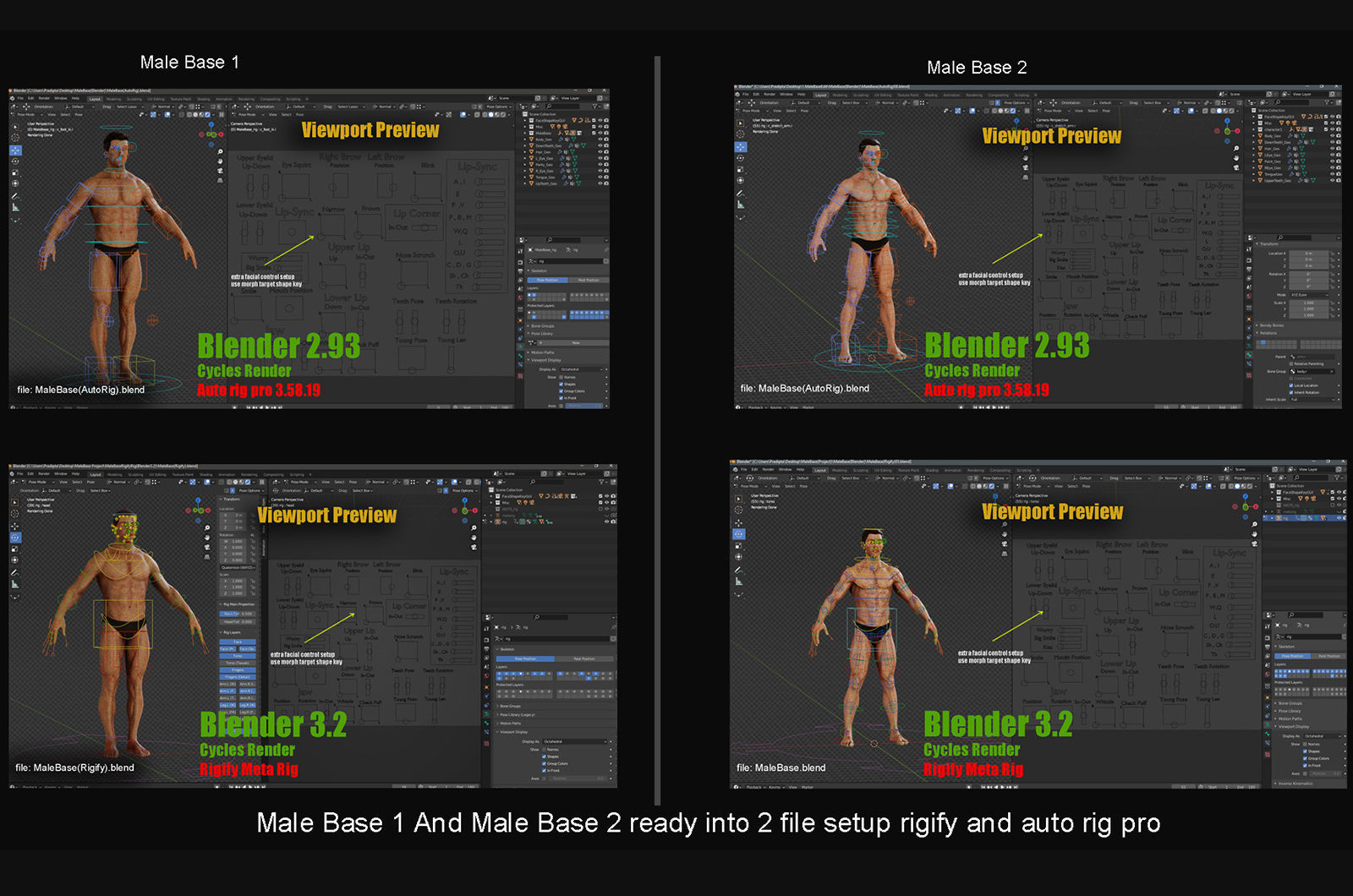 MaleBase Three Rig Pack Low-poly 3D model_20