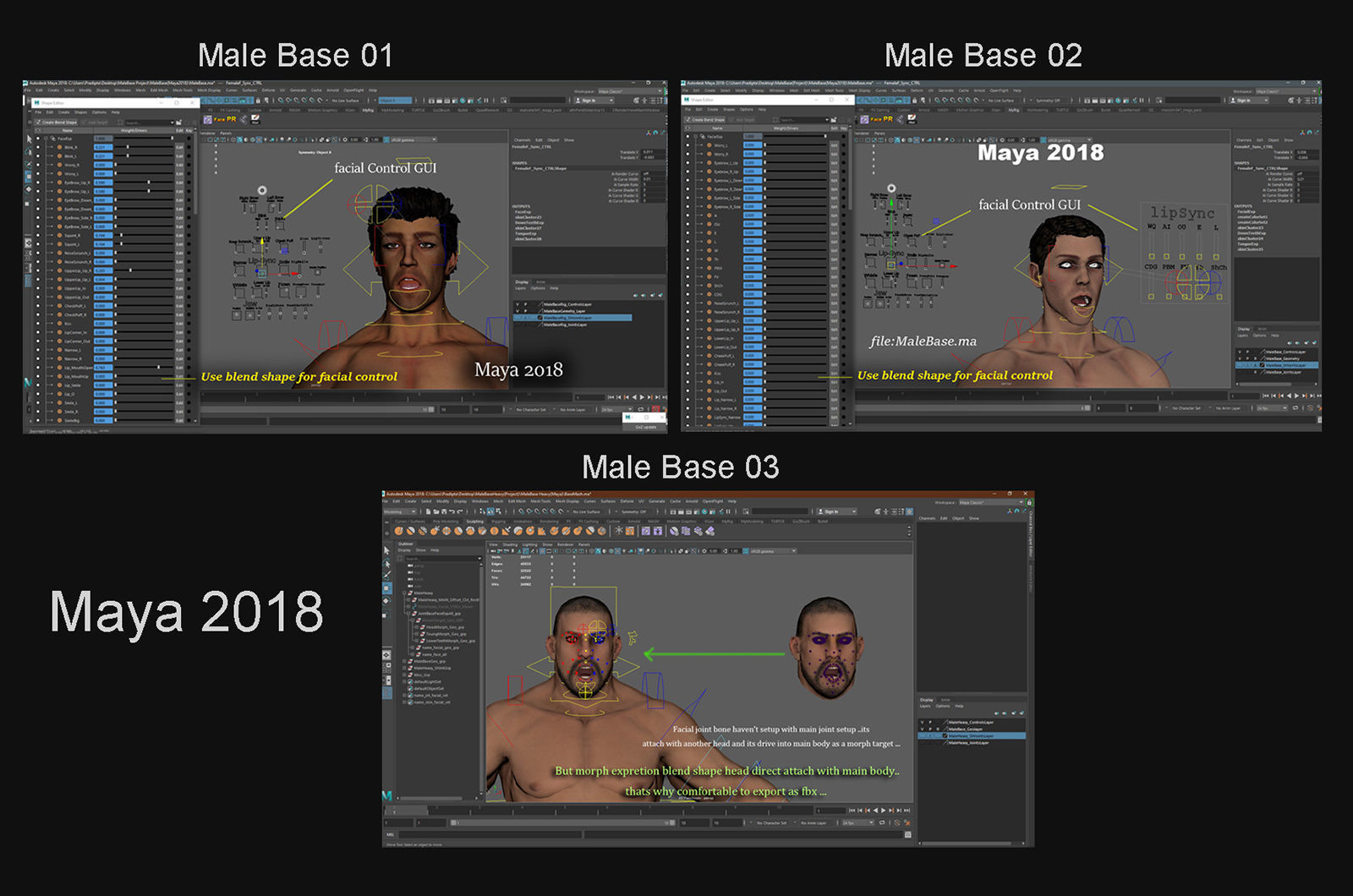MaleBase Three Rig Pack Low-poly 3D model_22