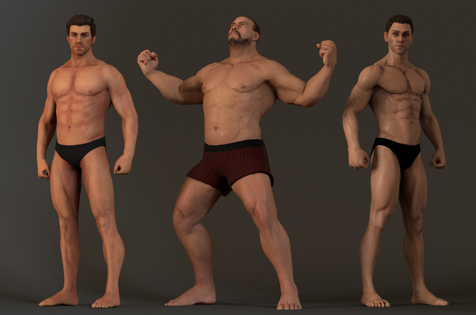 MaleBase Three Rig Pack Low-poly 3D model_7