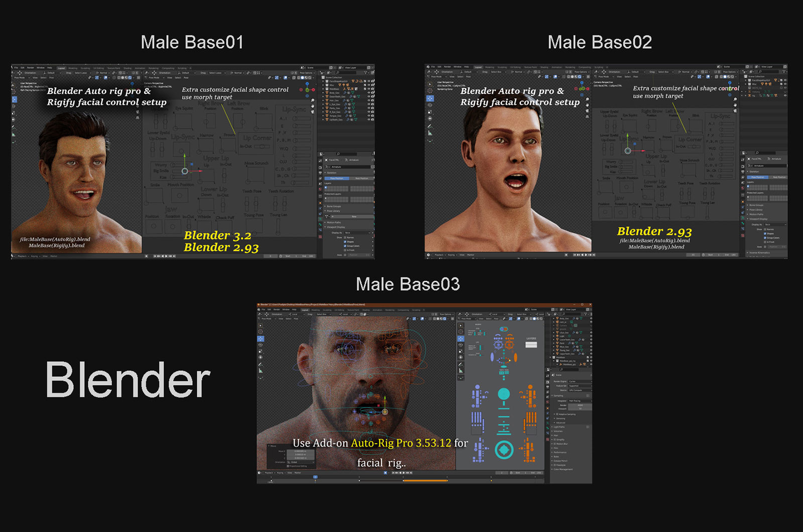 MaleBase Three Rig Pack Low-poly 3D model_21