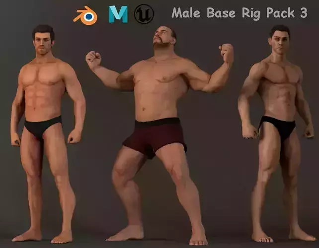 MaleBase Three Rig Pack Low-poly 3D model