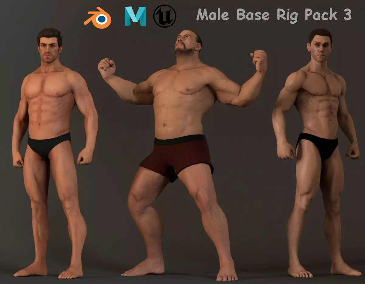 MaleBase Three Rig Pack Low-poly 3D model_0