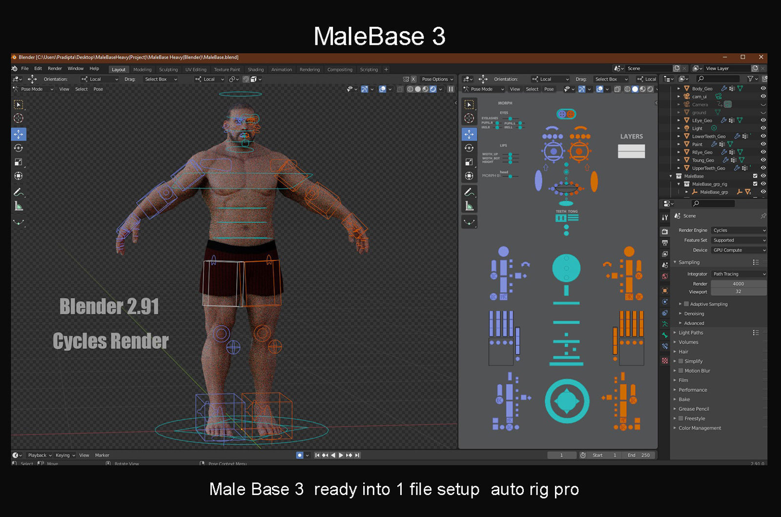 MaleBase Three Rig Pack Low-poly 3D model_23