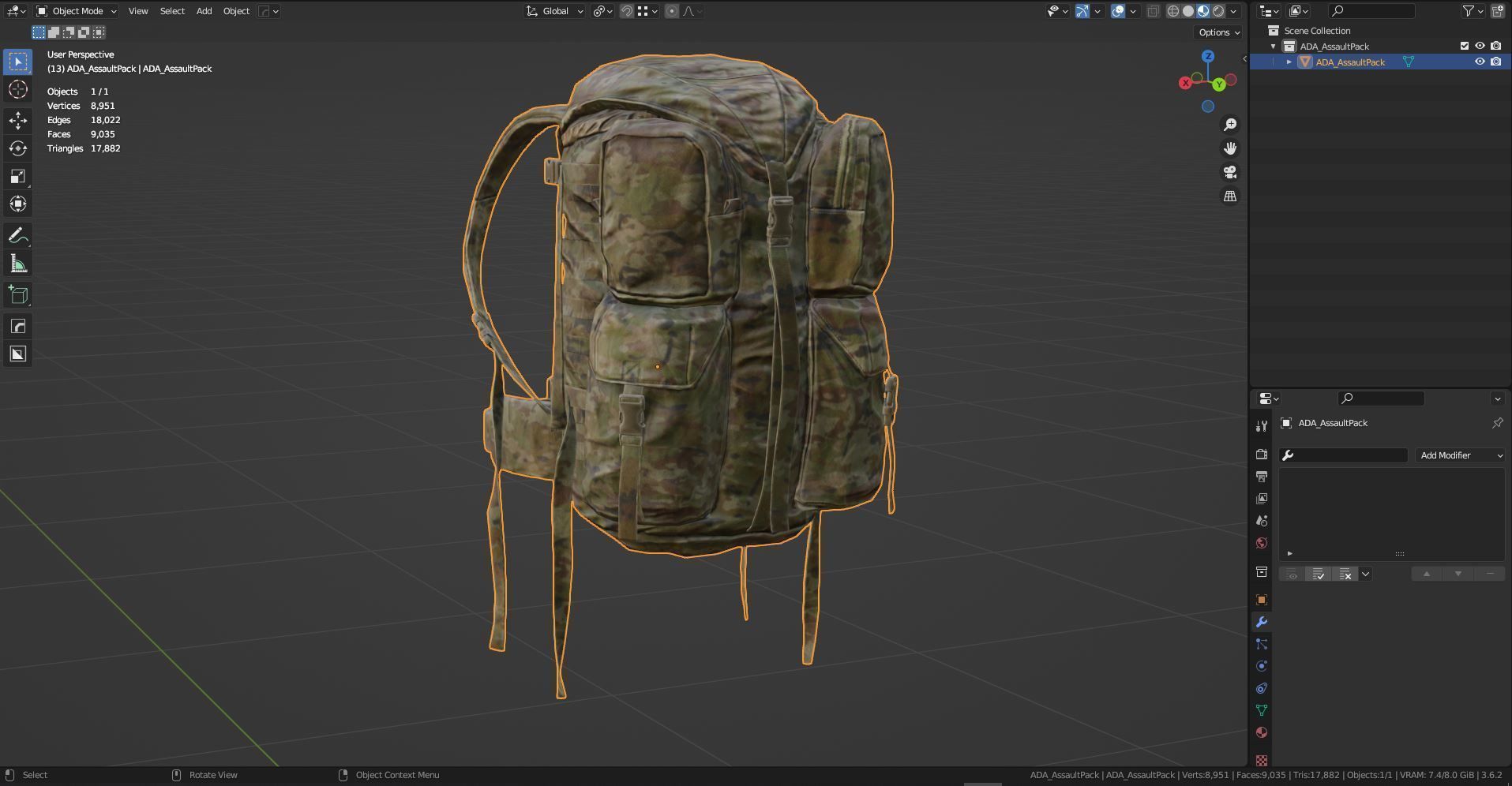 ADA ASSAULT BACKPACK Low-poly 3D model_11
