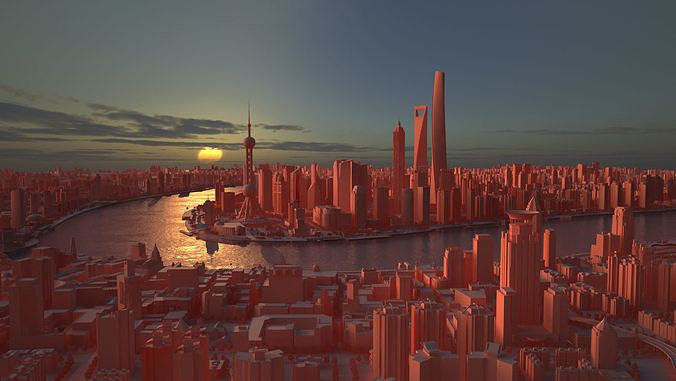 Shanghai City China 3D model 7