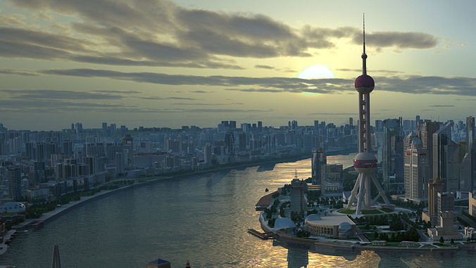Shanghai City China 3D model 4
