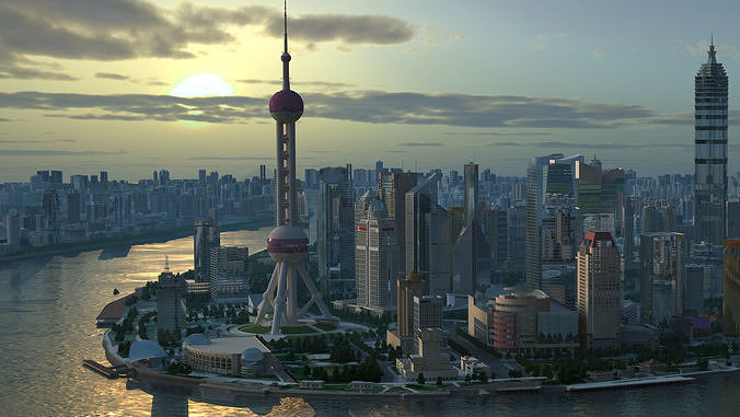 Shanghai City China 3D model 2