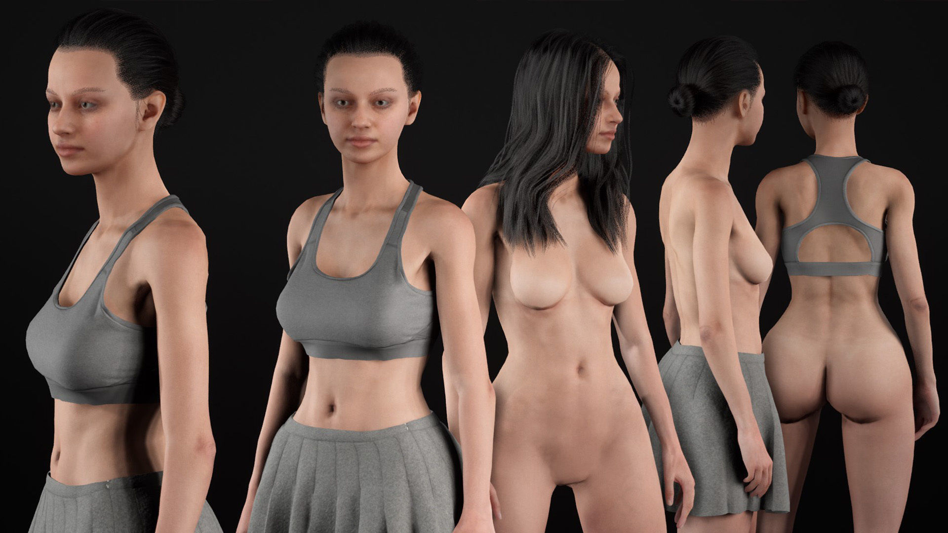 Woman - Summer Outfit 4 - Modular - Rigged Low-poly 3D model_22