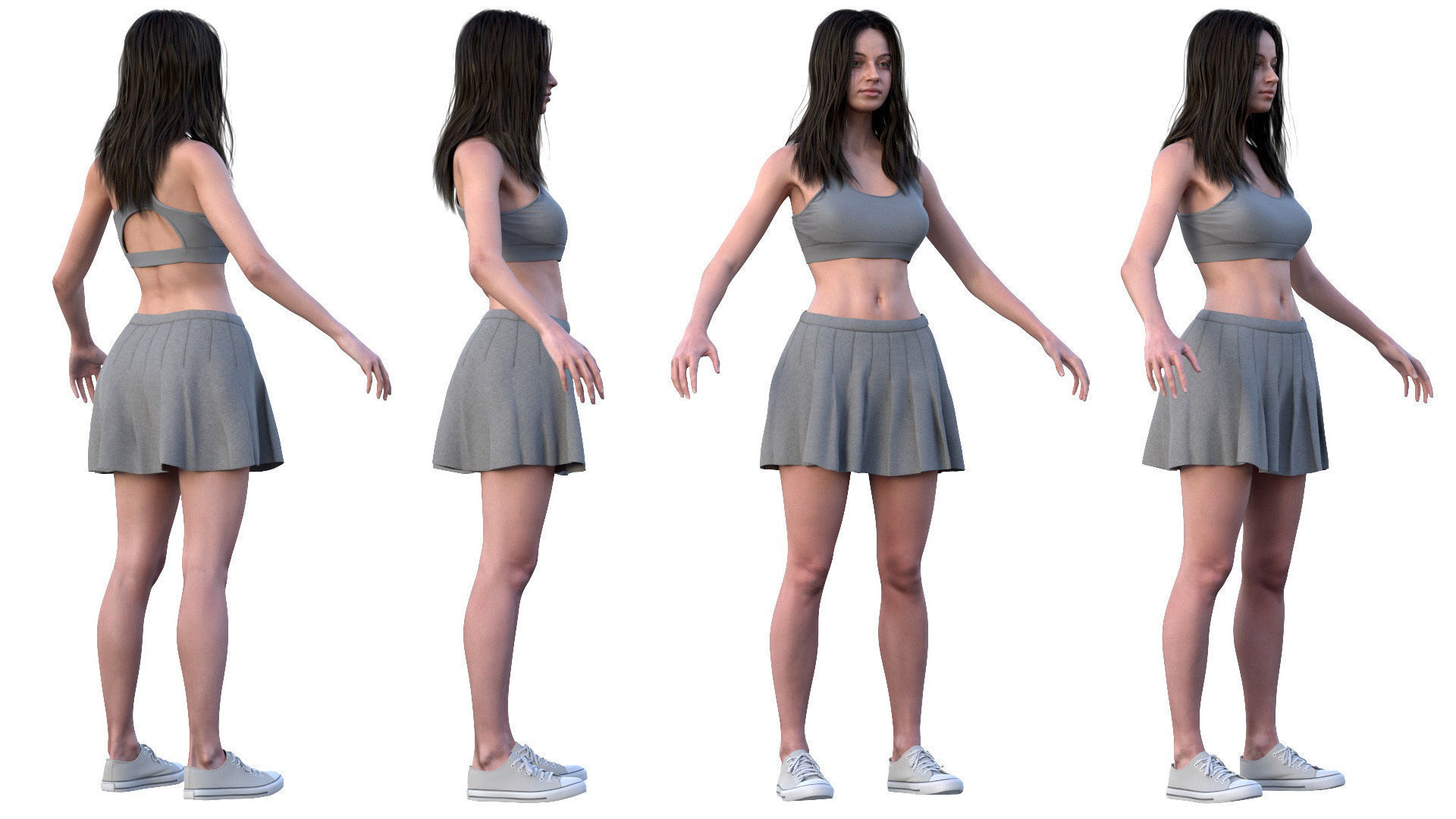 Woman - Summer Outfit 4 - Modular - Rigged Low-poly 3D model_4