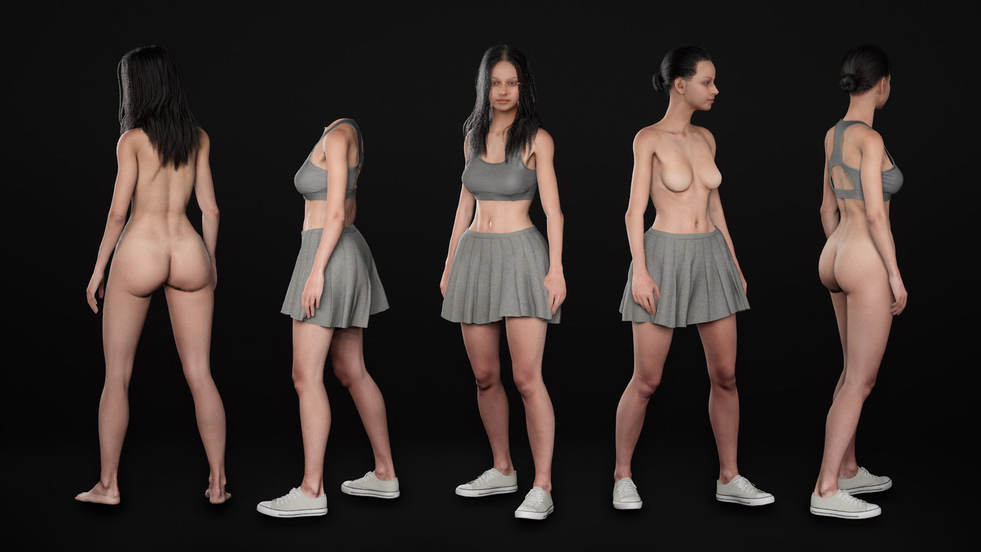 Woman - Summer Outfit 4 - Modular - Rigged Low-poly 3D model_7