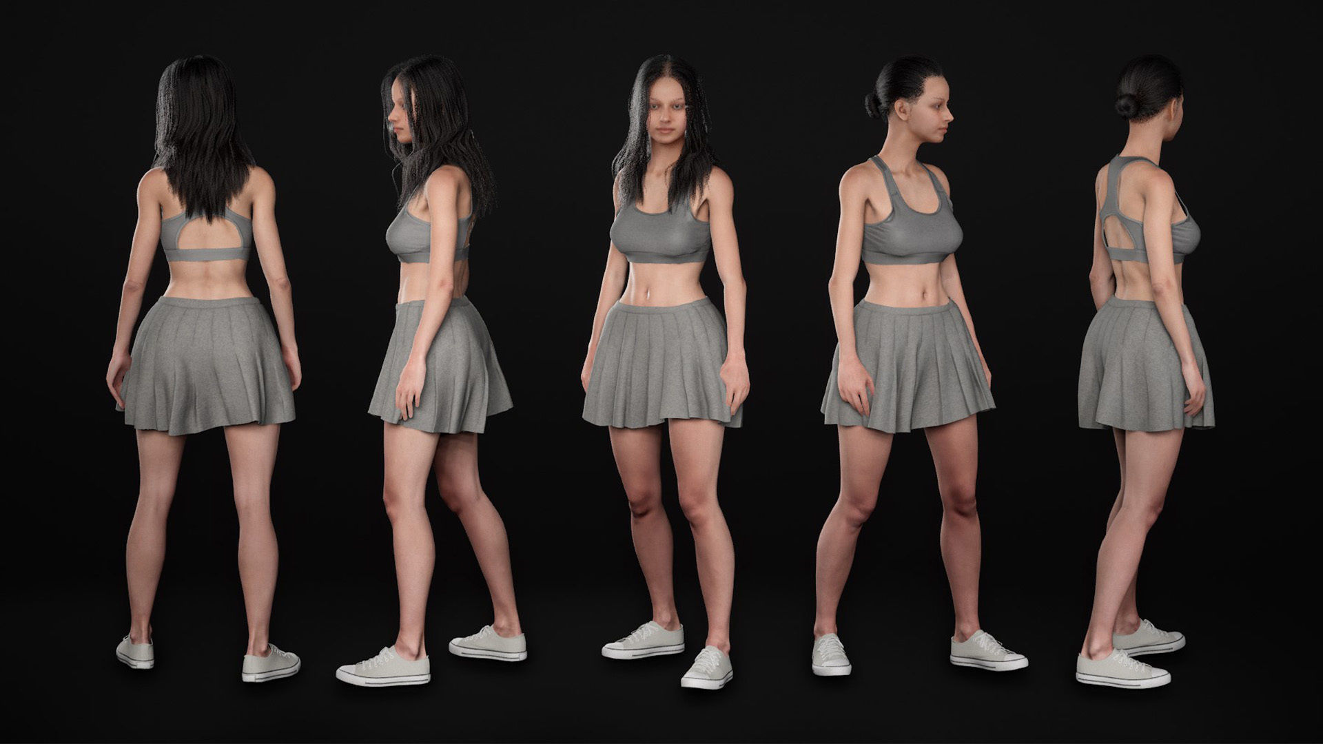Woman - Summer Outfit 4 - Modular - Rigged Low-poly 3D model_6