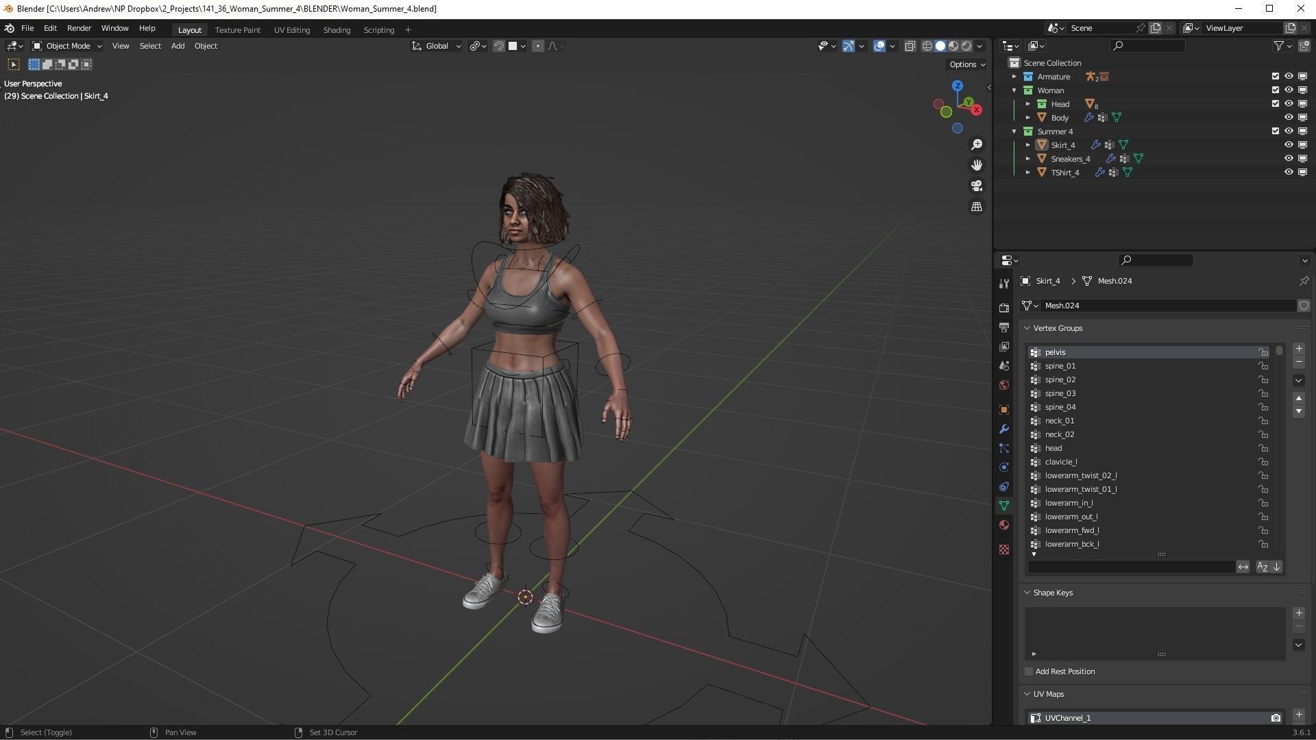 Woman - Summer Outfit 4 - Modular - Rigged Low-poly 3D model_9