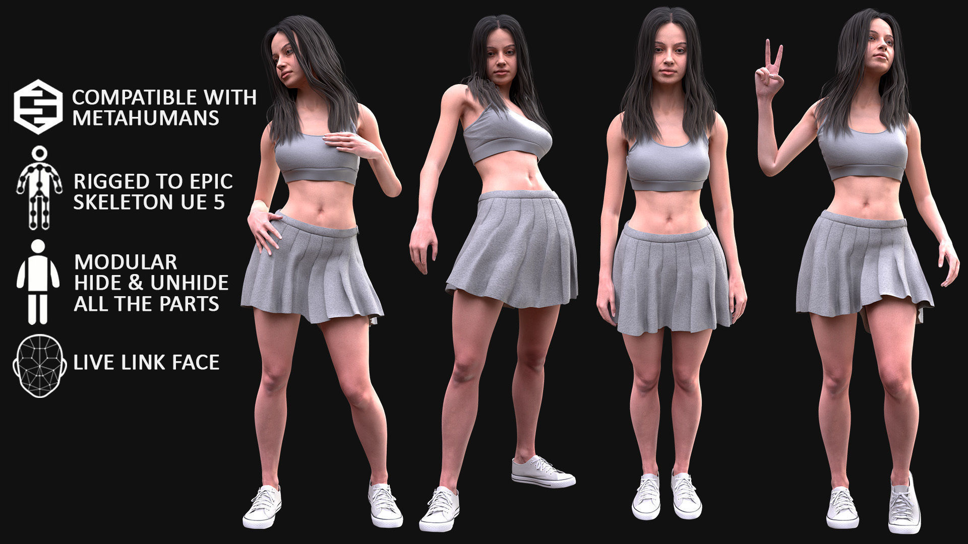 Woman - Summer Outfit 4 - Modular - Rigged Low-poly 3D model_3