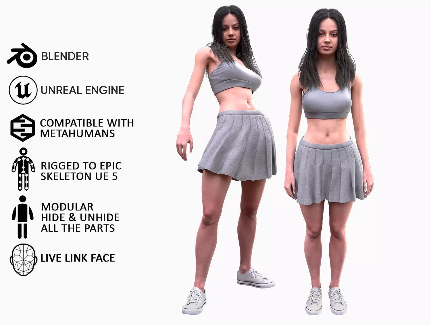Woman - Summer Outfit 4 - Modular - Rigged Low-poly 3D model_0