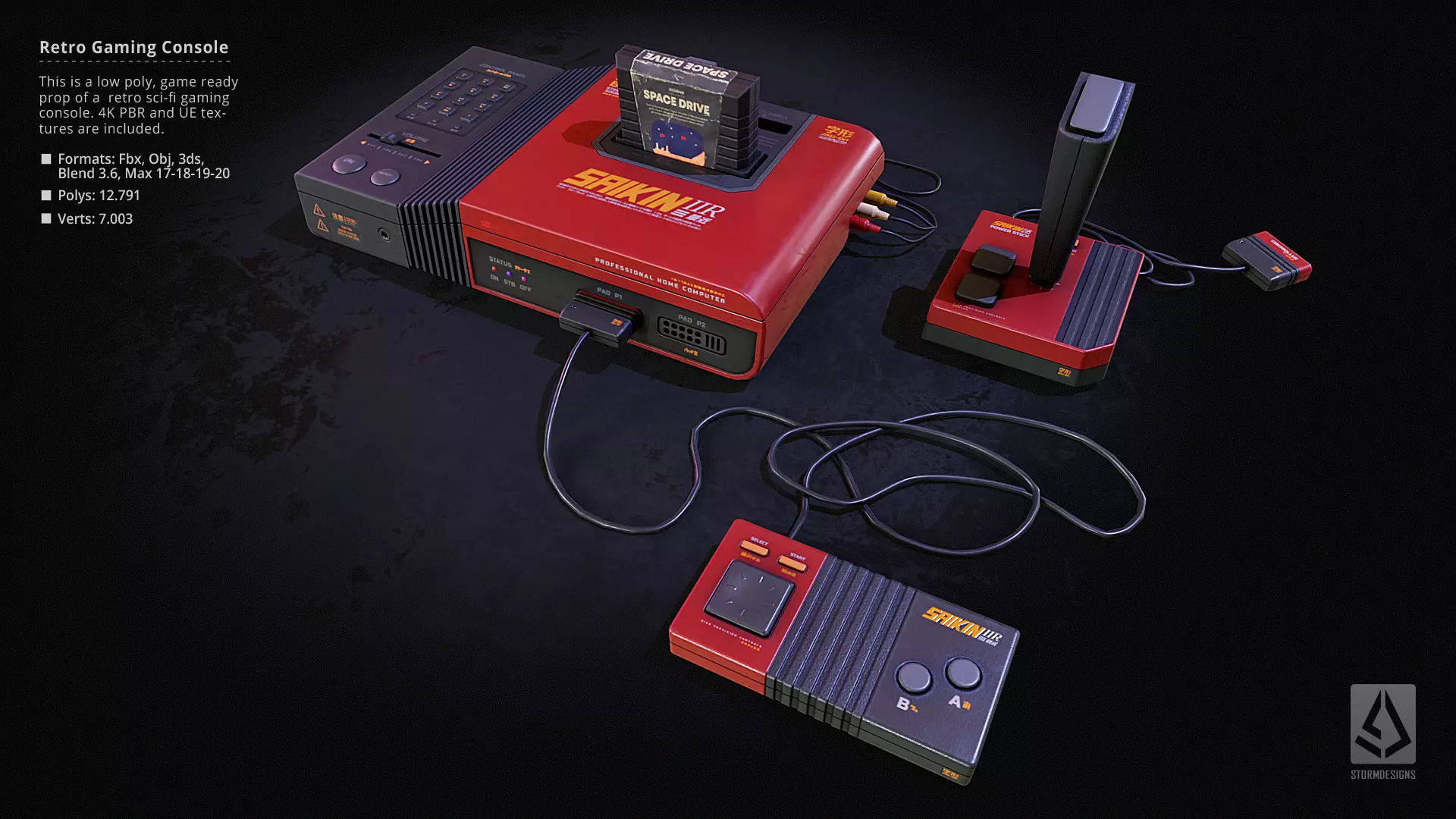 Retro Sci-Fi Japanese Gaming Console UE5 Low Poly PBR Low-poly 3D model_0