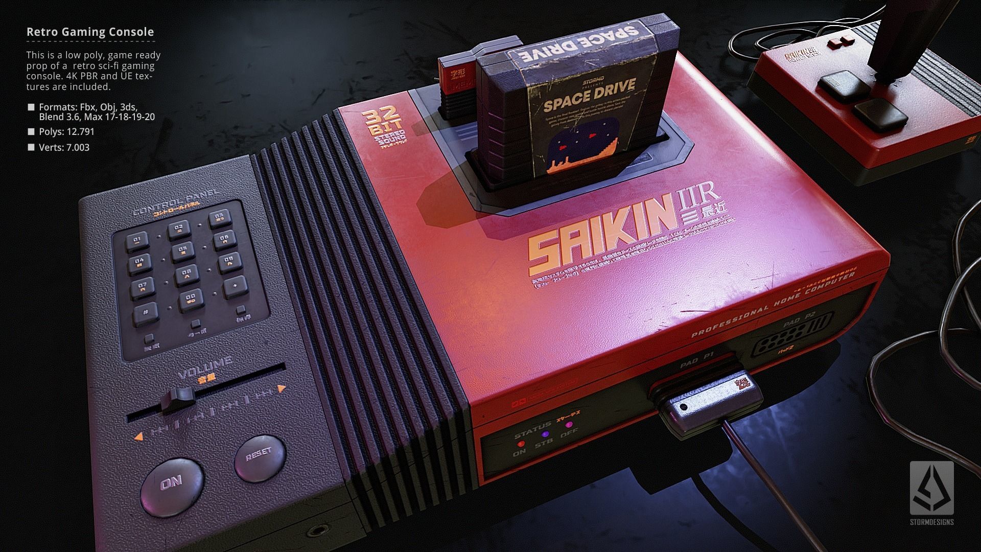 Retro Sci-Fi Japanese Gaming Console UE5 Low Poly PBR Low-poly 3D model_4