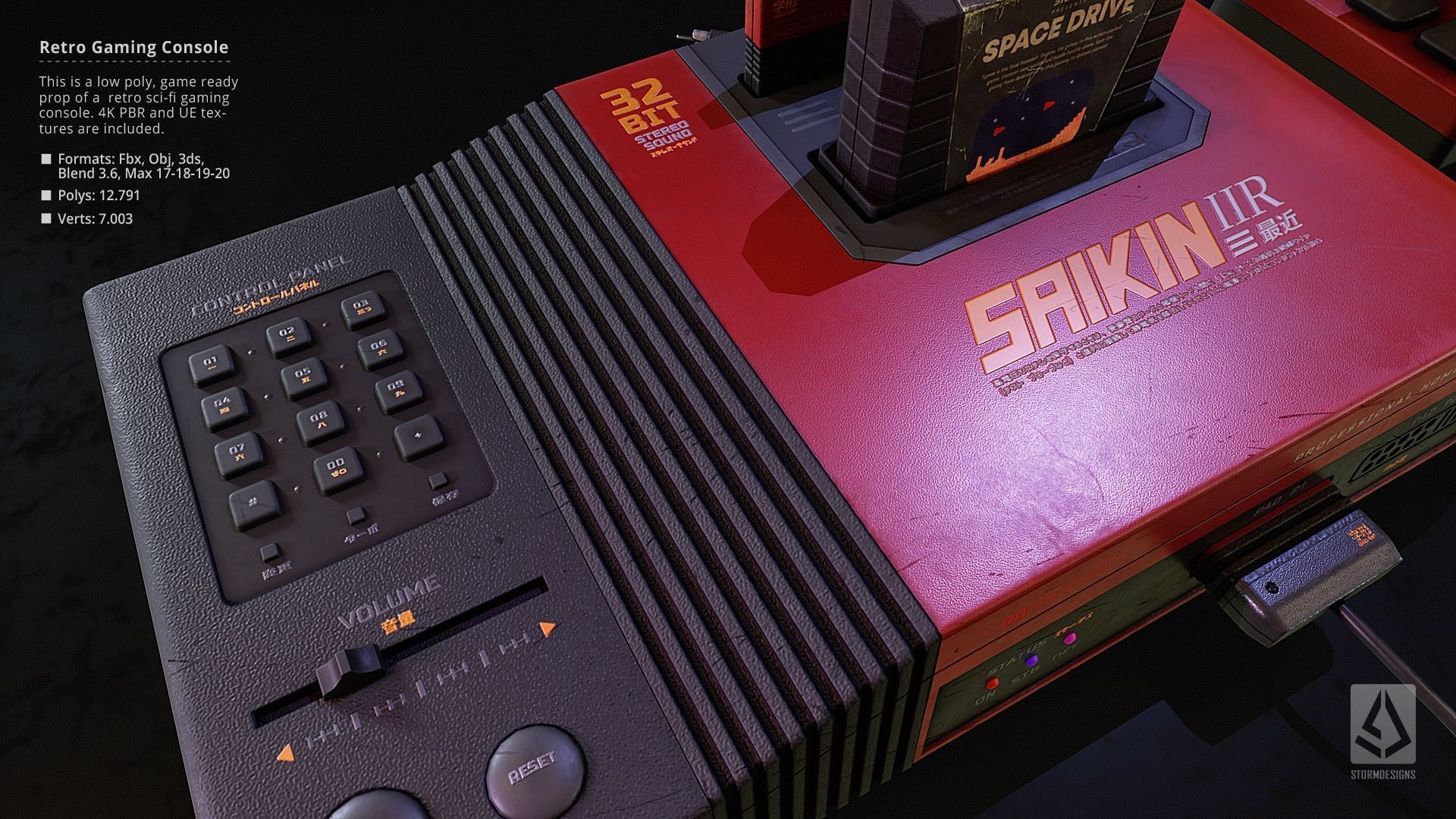 Retro Sci-Fi Japanese Gaming Console UE5 Low Poly PBR Low-poly 3D model_7