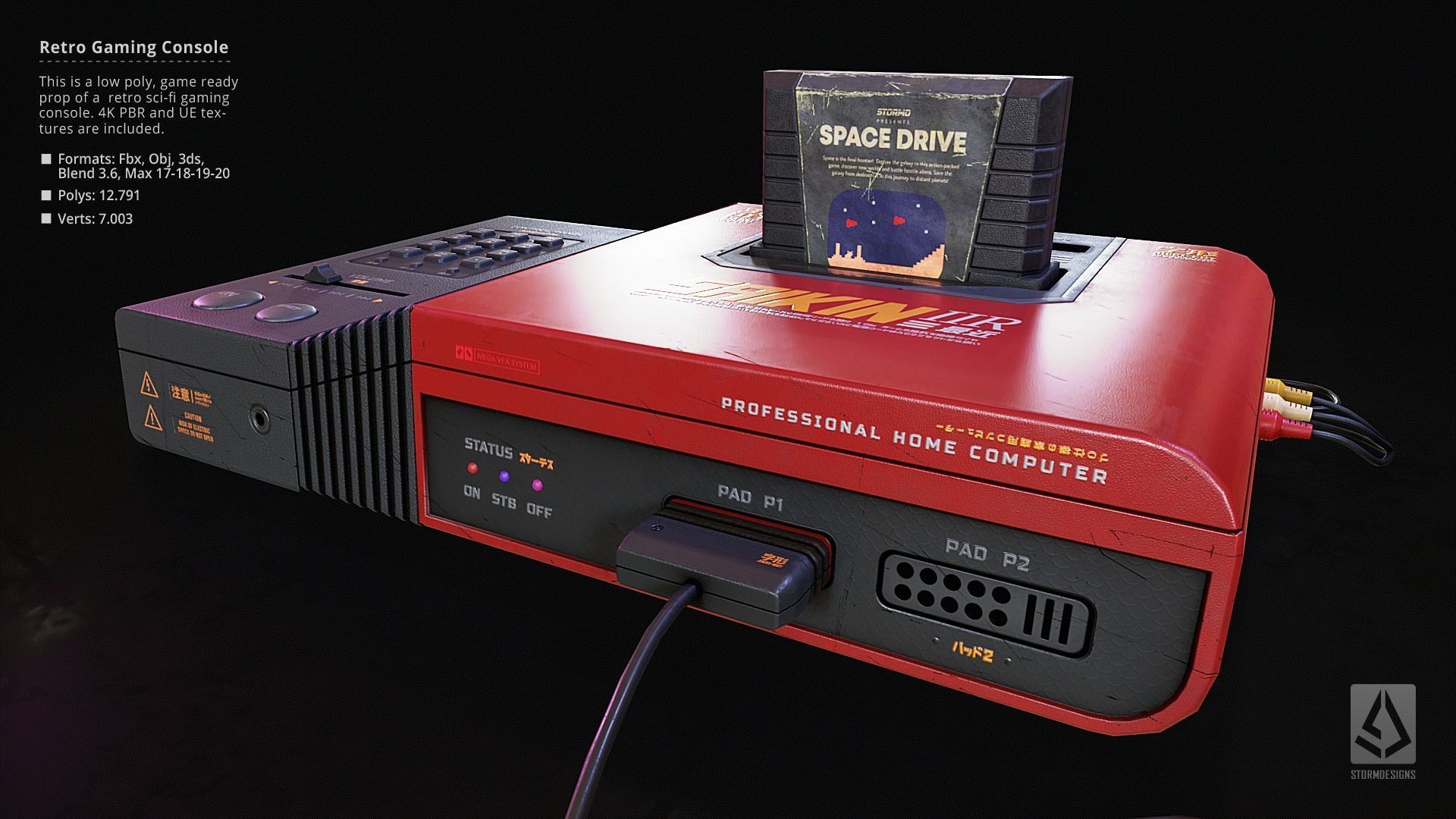 Retro Sci-Fi Japanese Gaming Console UE5 Low Poly PBR Low-poly 3D model_5