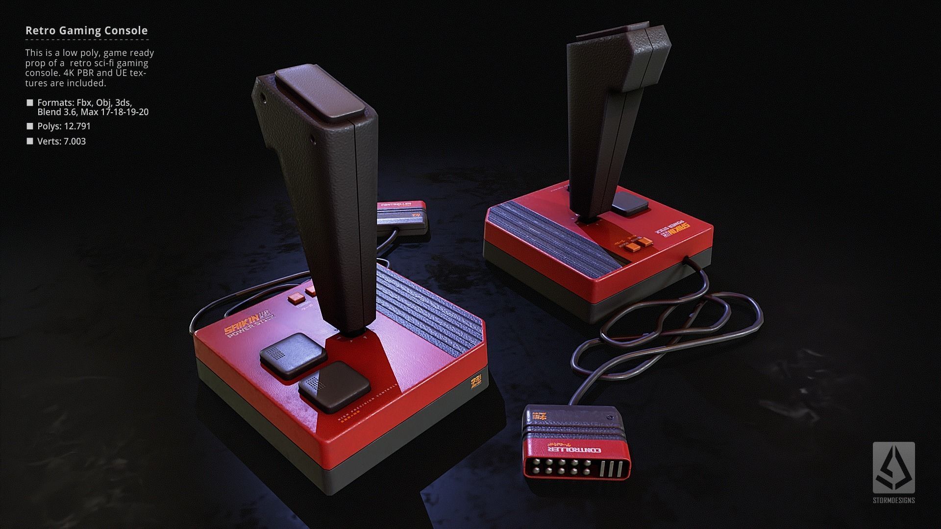 Retro Sci-Fi Japanese Gaming Console UE5 Low Poly PBR Low-poly 3D model_11