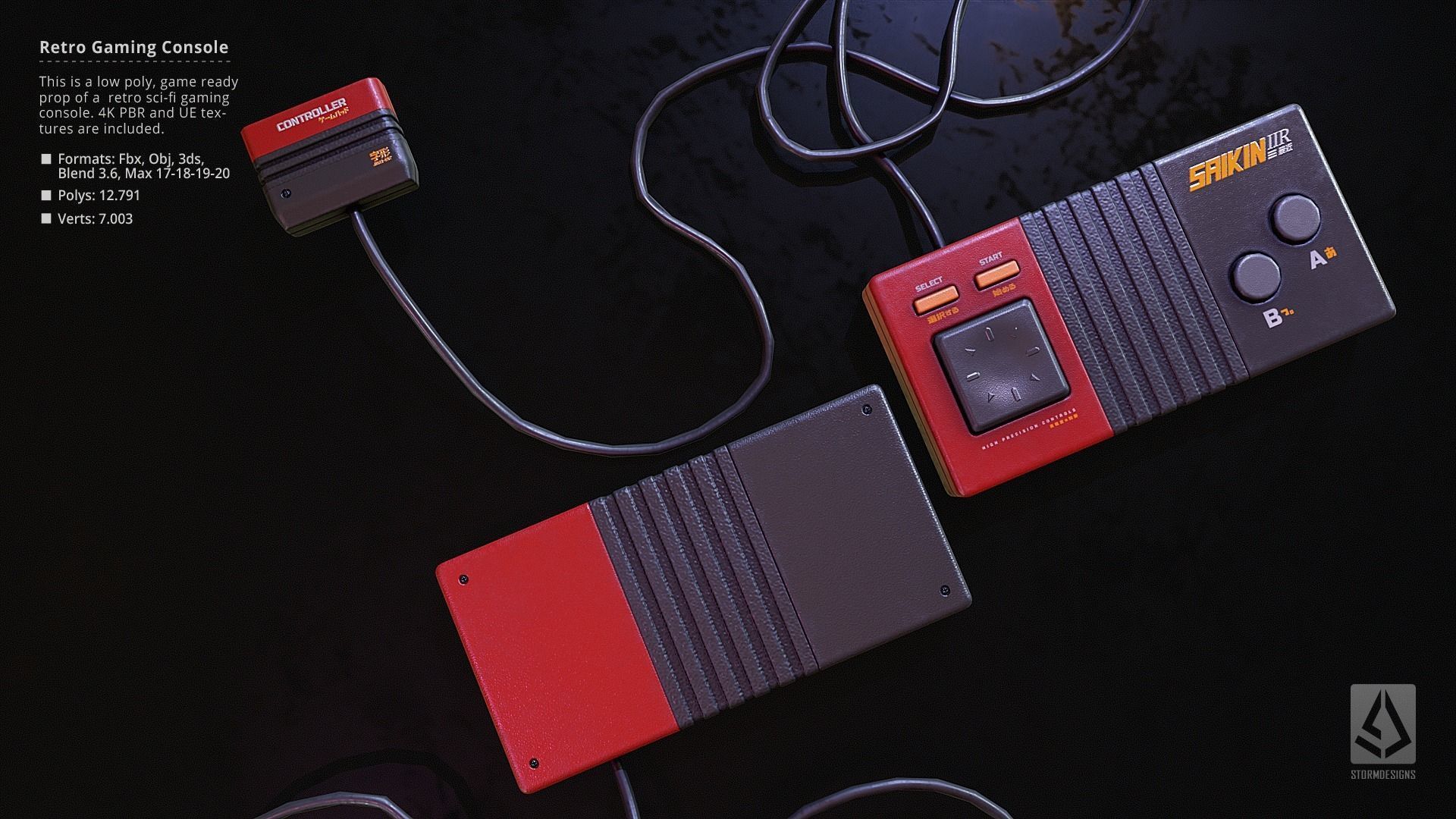 Retro Sci-Fi Japanese Gaming Console UE5 Low Poly PBR Low-poly 3D model_10