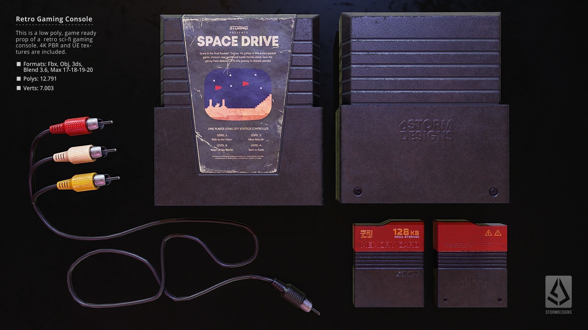 Retro Sci-Fi Japanese Gaming Console UE5 Low Poly PBR Low-poly 3D model_9