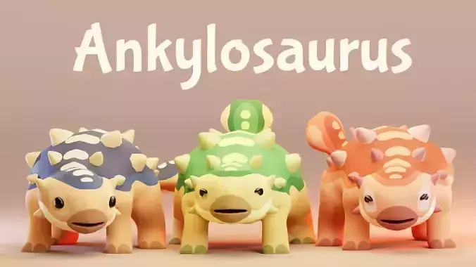3D Cute Cartoon Ankylosaurus Low-poly 3D model
