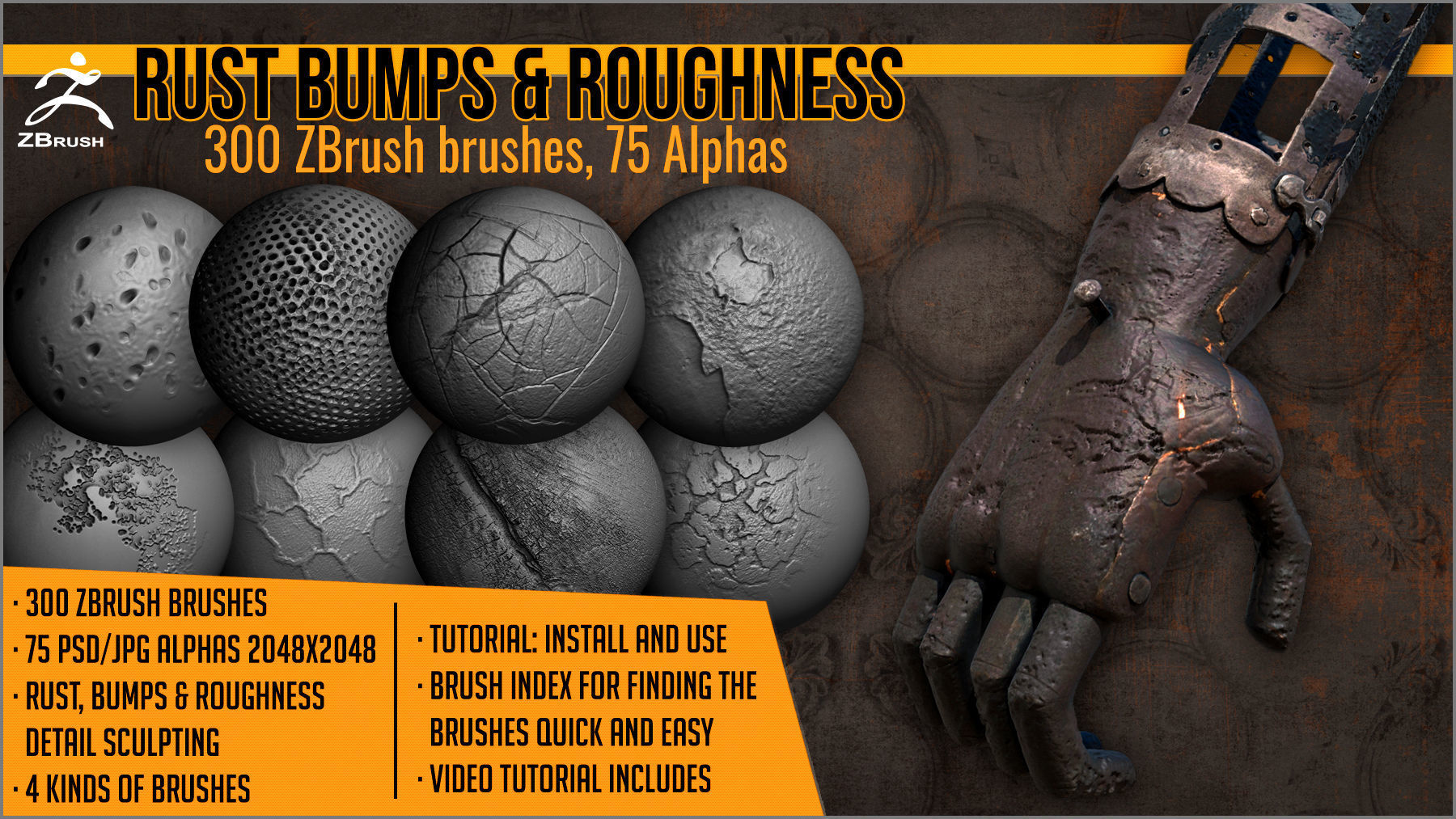 Rust Bumps and Roughness Maker 300 ZBrush brushes and 75 alphas Texture ...