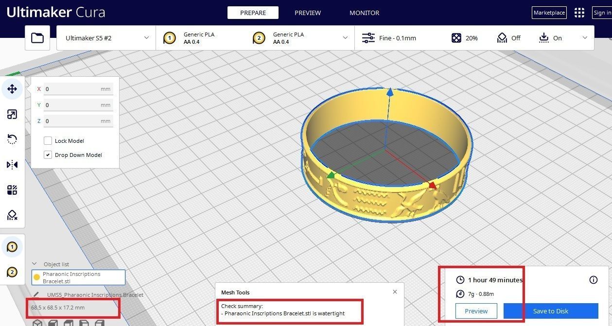 Pharaonic Inscriptions Bracelet 3D print model_7