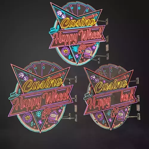 Neon sign Casino in 3 types Low-poly 3D model