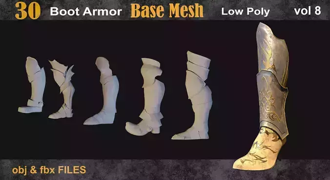 30 Boot armor Base Mesh vol 8 Low-poly 3D model