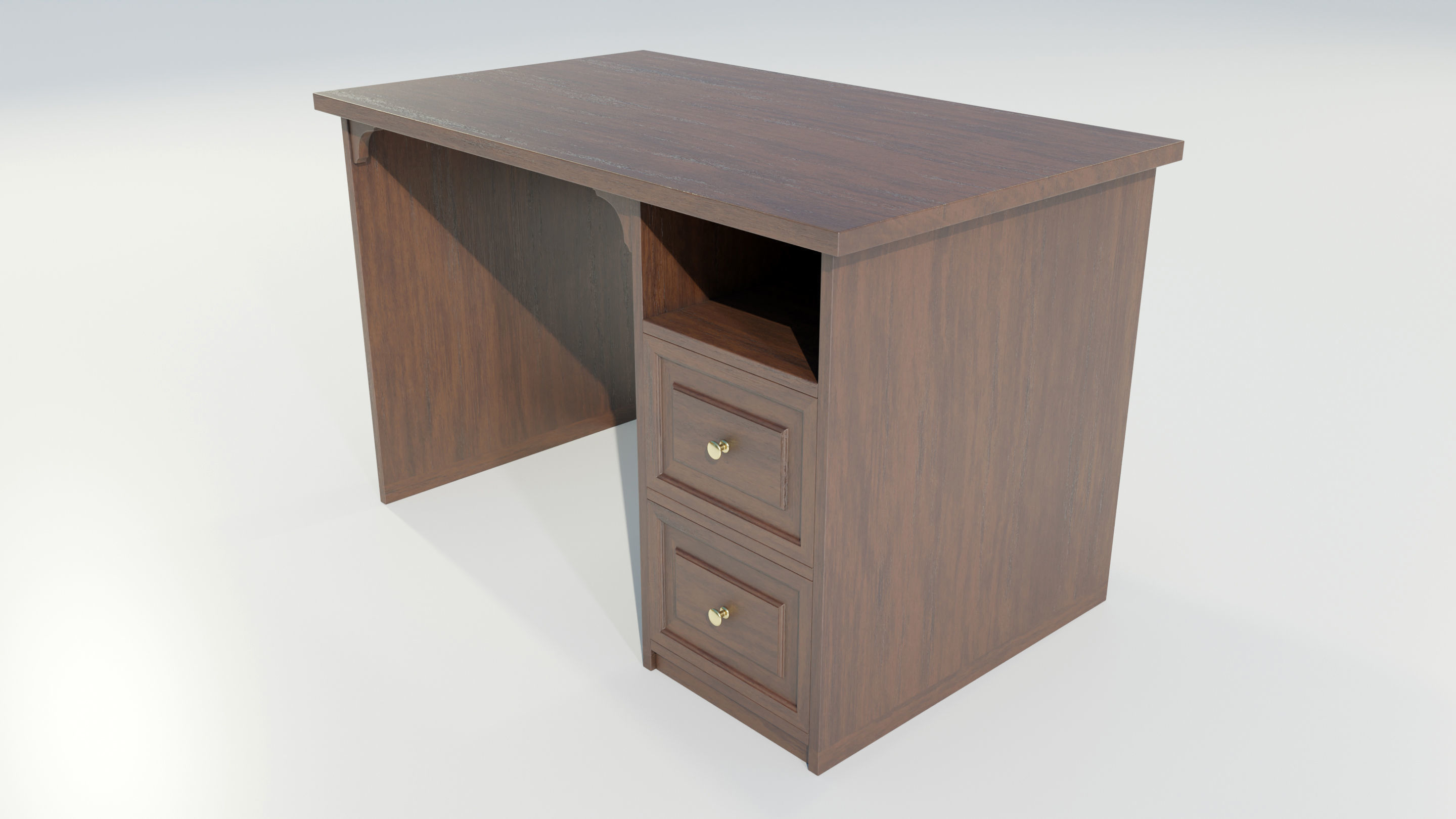 Wooden Desk 3D model_3