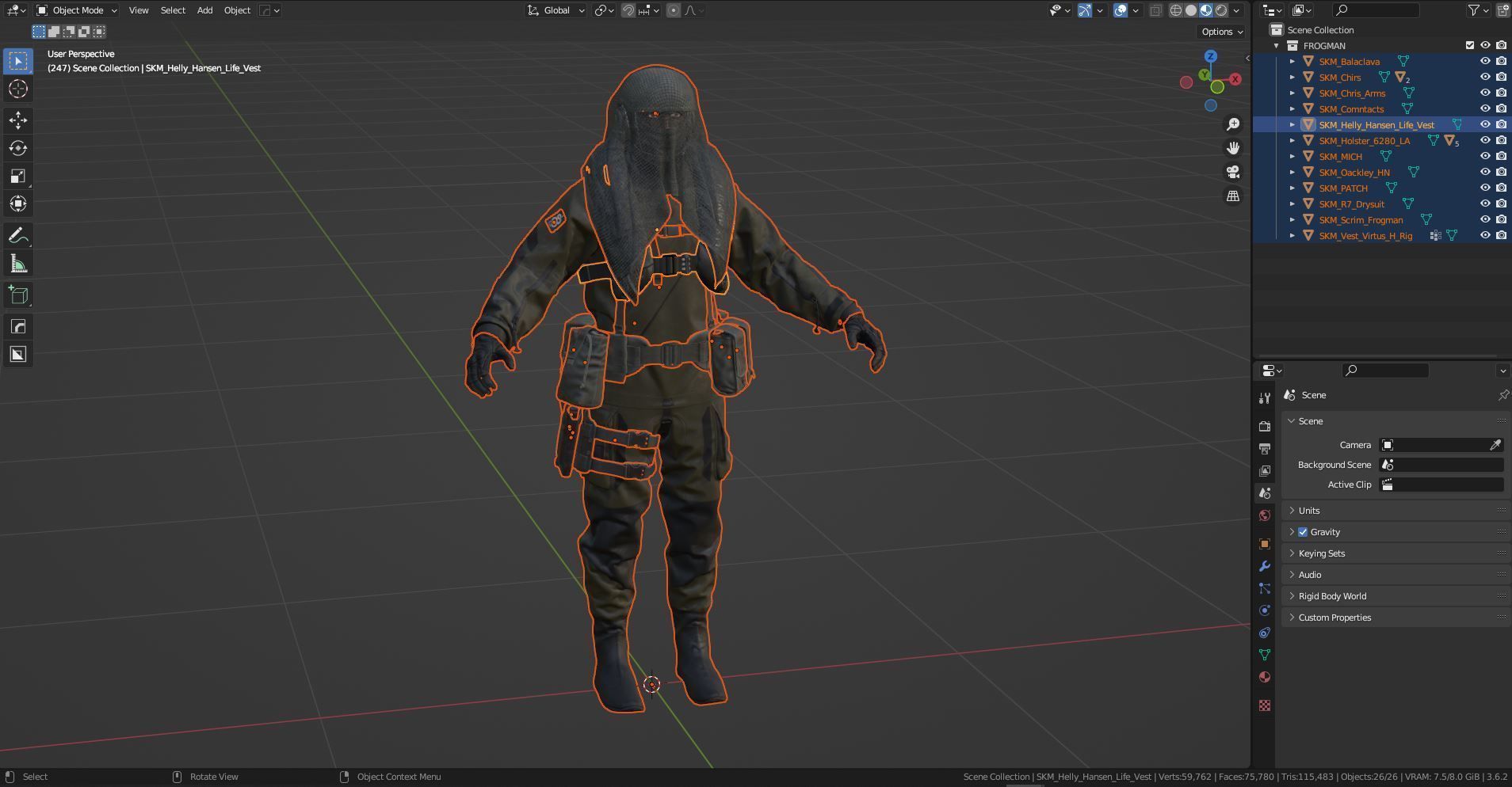 DANISH FROGMAN OPERATOR RIGGED CHARACTER Low-poly 3D model_13